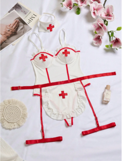 Disfraz de Enfermera Sexy Blanco y Rojo